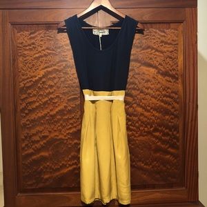 ModCloth color block dress size med mustard/navy